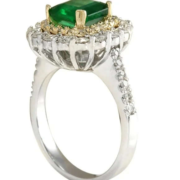 Gift Idea: Genuine appraised 2.88 Carat Emerald 14KT Two-Tone Gold Diamond Ring - Picture 7 of 11
